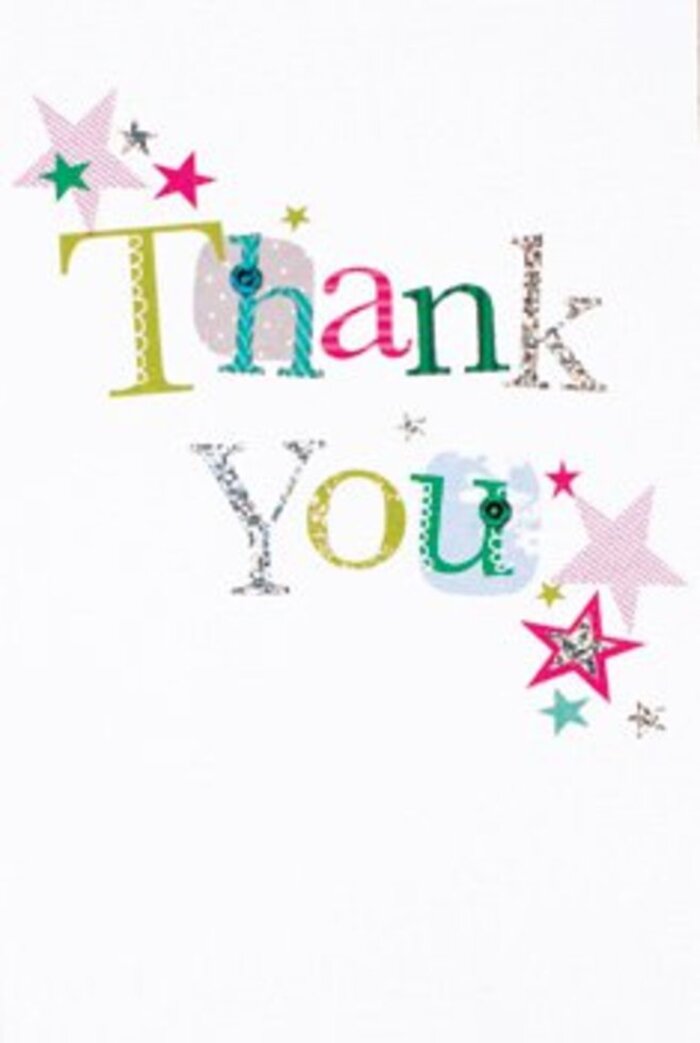 There is a quiet exuberance in the elegant composition of this thank you card, so reminiscent of the understated sophistication often found in Hatch End's charming homes. The letters are skilfully designed, each with its own personality-some delightfully whimsical, featuring polka dots and sweeping curves, others graceful and almost lyrical in form, evoking the rhythm of friendly conversation at a local café along Uxbridge Road. Bursts of vibrant stars-some striped in sparkling pink, others bathed in rich turquoise or shimmering silver-nestle around the cheerful message, like well-wishes encircling an arrangement for a special gathering. The arrangement feels light and airy, with a soft, modern flair-a sprinkling of stardust enlivening the pure white setting, much like the way a fresh bouquet breathes light into a room near Pinner Woods. The crispness of the design balances playfulness and sophistication, making this the sort of card that could sit beautifully next to any of our crafted bouquets, whether delivered for a thank you, a birthday, or a thoughtful gesture. It's a visual echo of gratitude that lifts the spirit, its warmth and charm as memorable as a heartfelt note passed from neighbour to neighbour within the Hatch End community.